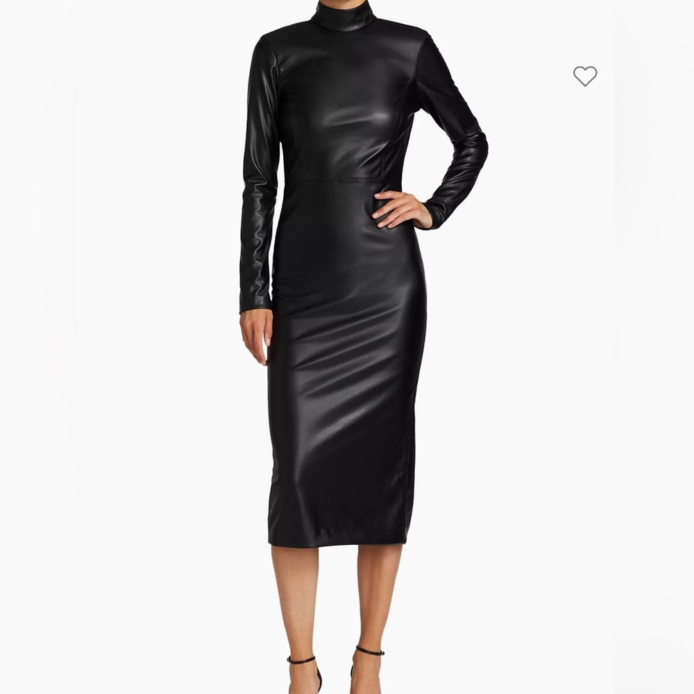 Alice + Olivia Delora Vegan Leather Bodycon Midi Dress sz 0